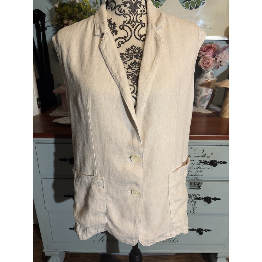 Velvet By Graham Spencer 100% Linen Pocketed Vest. Womens Sz Small.